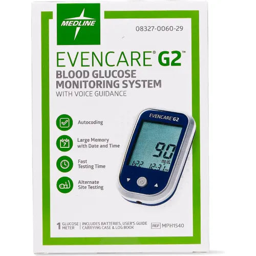 Medline Evencare® G2 Blood Glucose Monitoring Meter w/ Voice Guidance & Batteries