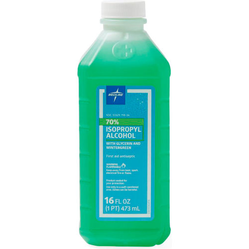 Medline 70% Isopropyl Alcohol w/ Glycerin & Wintergreen, 16 oz. Bottle, Pack of 12