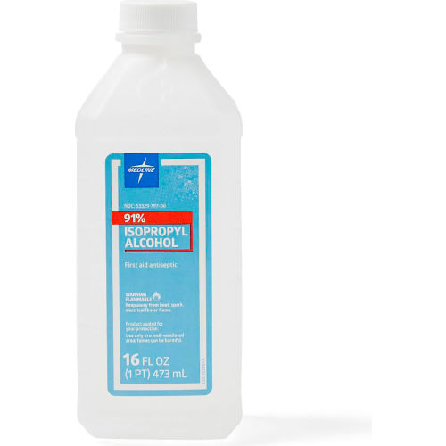 Medline 91% Isopropyl Alcohol, 16 oz. Bottle, Pack of 12