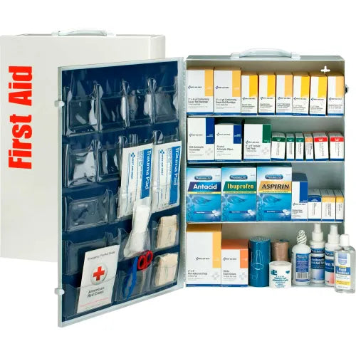 First Aid Only™ 90576 4 Shelf First Aid Kit w/Meds, ANSI Compliant, Class B+, Metal Cabinet
