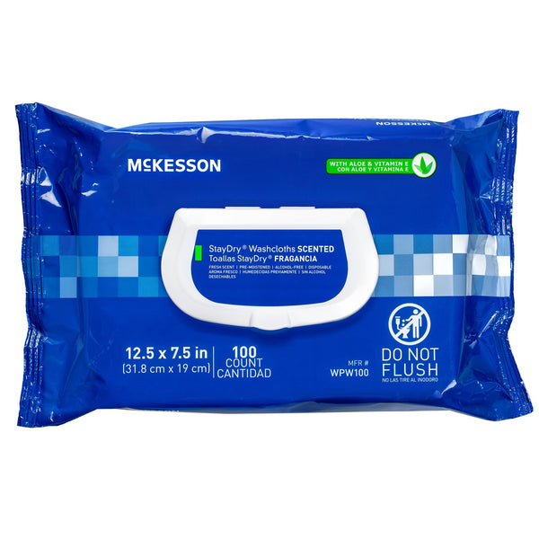 McKesson Personal Cleansing Wipe, StayDry® Soft Pack, Scented, 100 Count, Case of 6