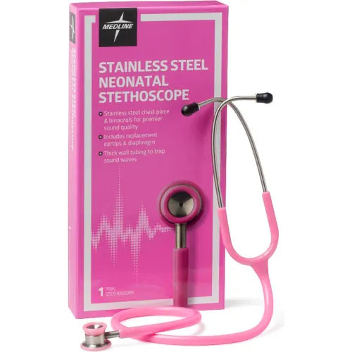 Medline Elite Neonatal Stethoscope, 22"L Tubing, Pink