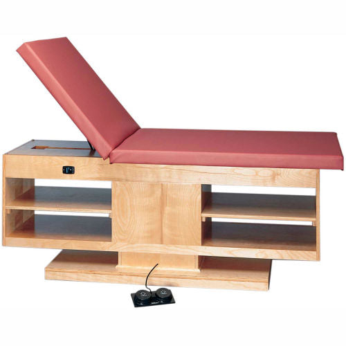Electric Hi-Low Upholstered Treatment Table with Adjustable Back & Shelves