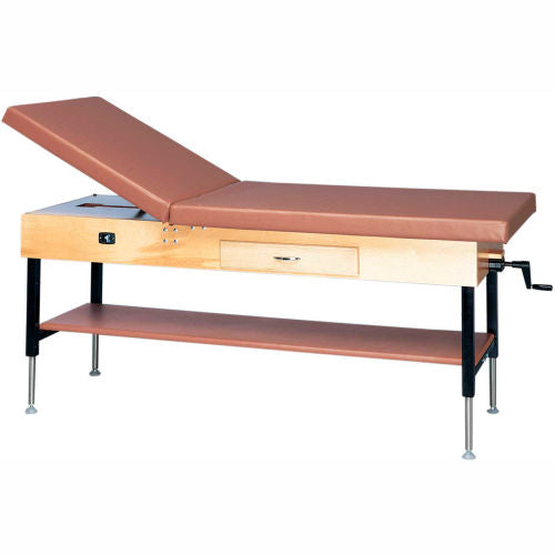 Manual Hi-Low Upholstered Treatment Table with Shelf and Drawer