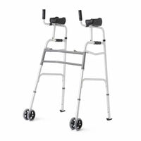 Medline Aluminum Upright Folding Walker w/ 5" Casters, Chrome