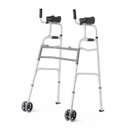 Medline Aluminum Upright Folding Walker w/ 5" Casters, Chrome