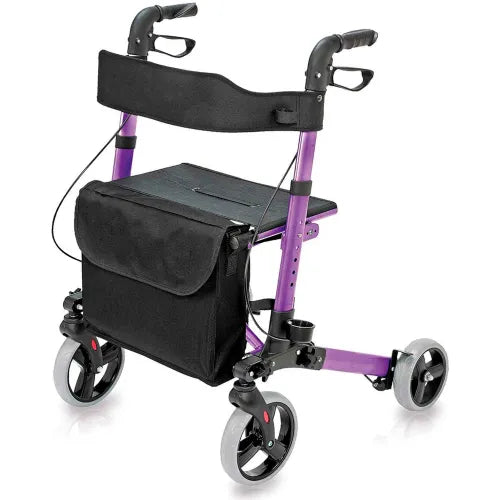 HealthSmart Rollator Walker with Seat and Backrest, 300 pounds capacity, Purple |