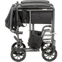 Lightweight Steel Transport Wheelchair, 19"W Seat, Silver Vein Frame and Black Upholstery